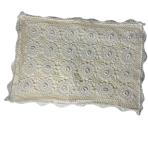 Source Unknown Other - Vtg Crochet Linen Lace Standard Pillow Sham Beige Tan Shabby Cottagecore Chic